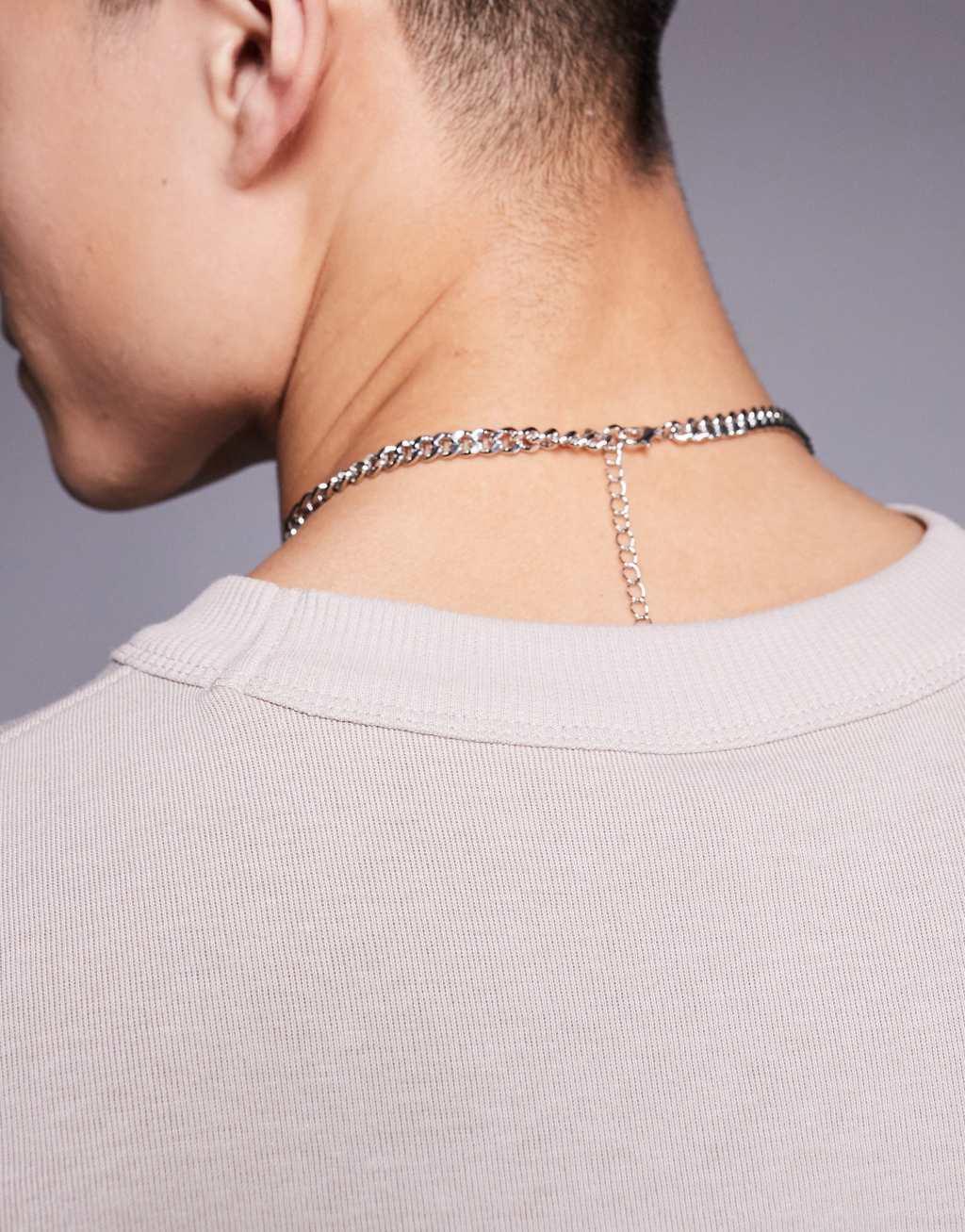 ASOS DESIGN curb chain necklace with black pendant in silver tone Product Image