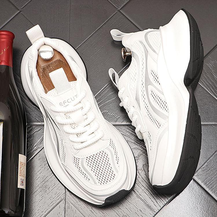 Platform Mesh Panel Lace-Up Sneakers Product Image