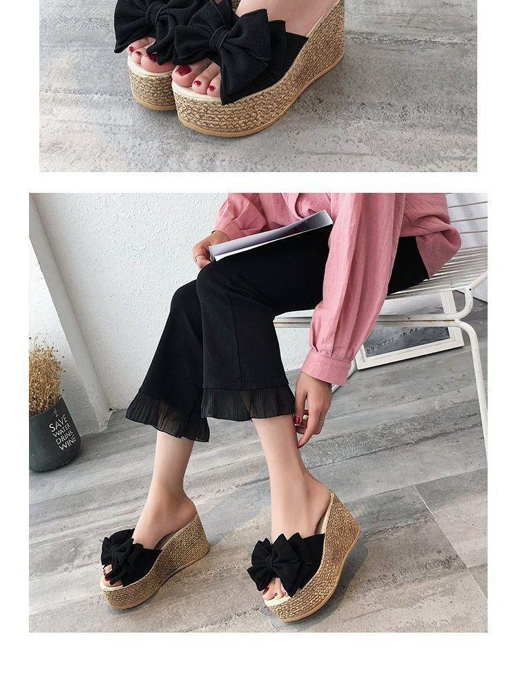 Bow Platform Wedge Slide Sandals Product Image
