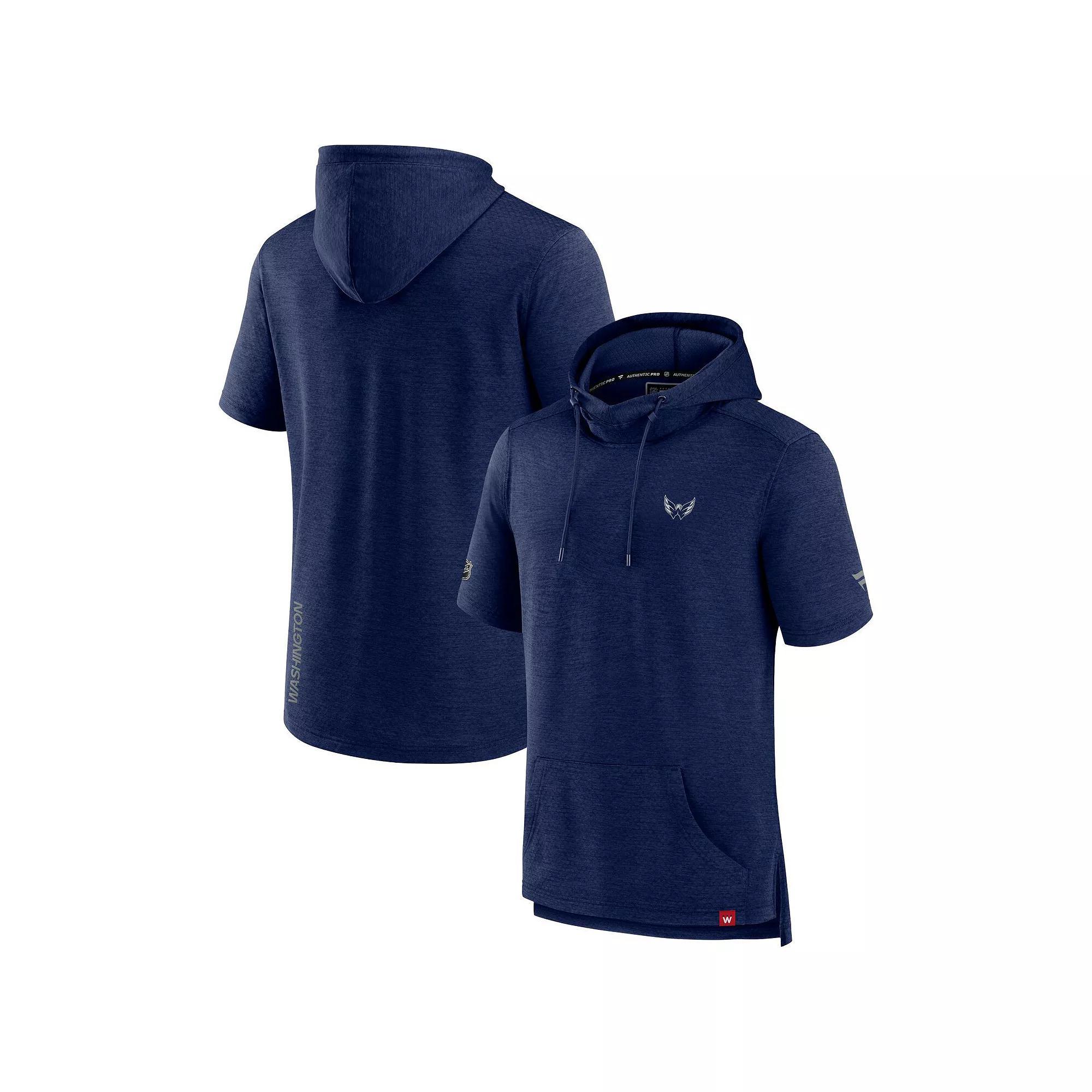 Men's Fanatics Branded Heather Deep Sea Blue Seattle Kraken Authentic Pro Short Sleeve Pullover Hoodie,  Product Image