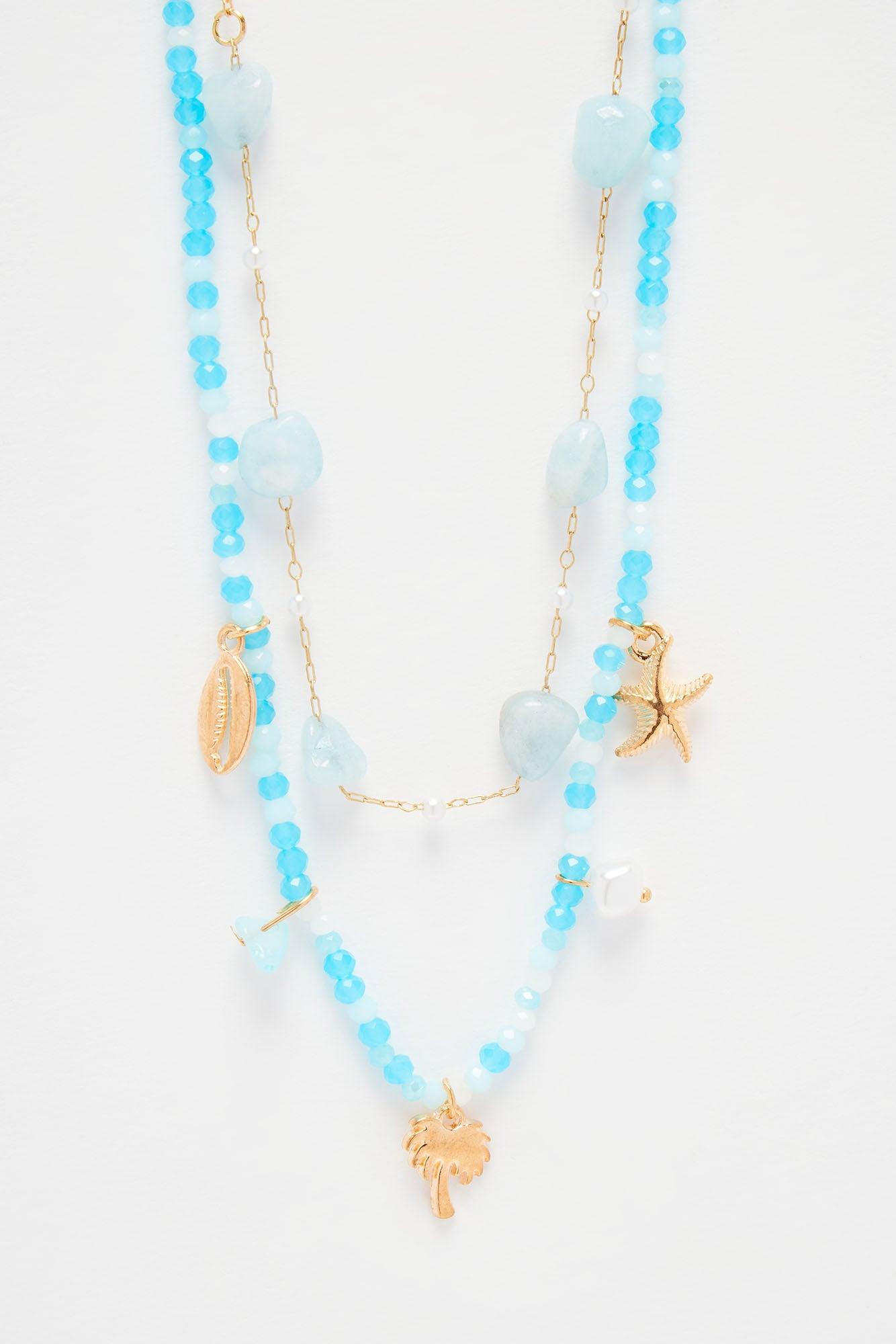 Ora Beach Necklace - Gold/Blue Product Image