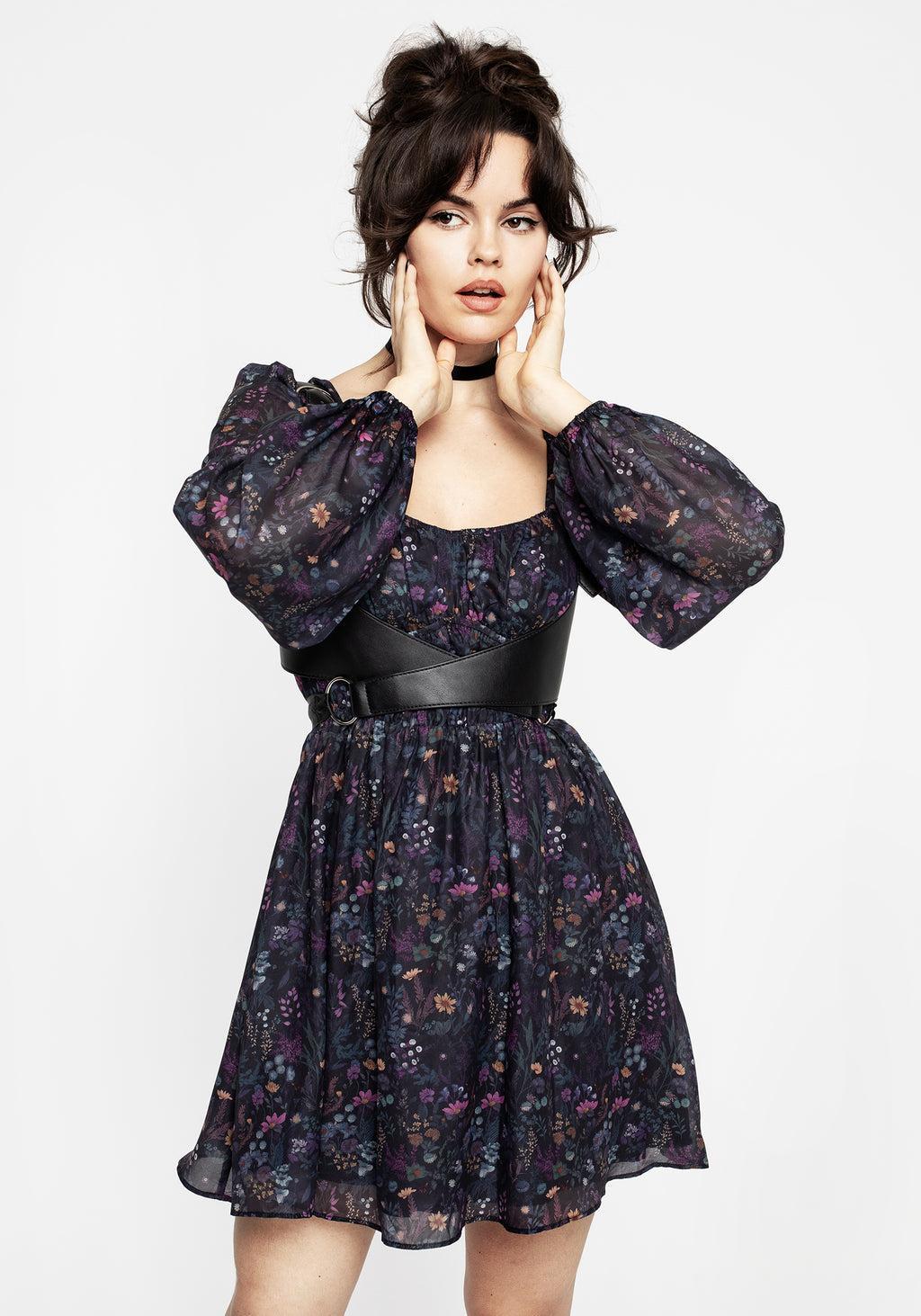 Heliotrope Floral Print Chiffon Mini Dress Product Image