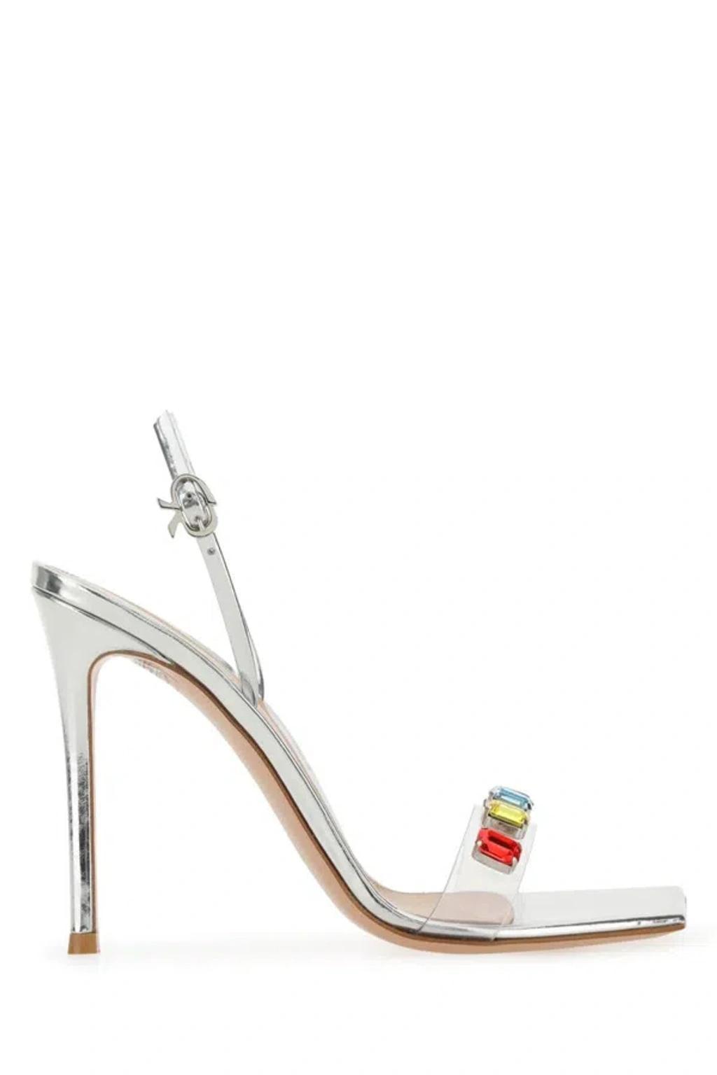 GIANVITO ROSSI Ribbon Candy Sandals In Silver Product Image