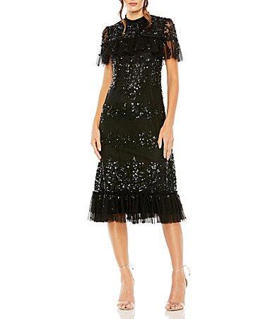 Womens Sequined Flounce Midi-Dress Product Image