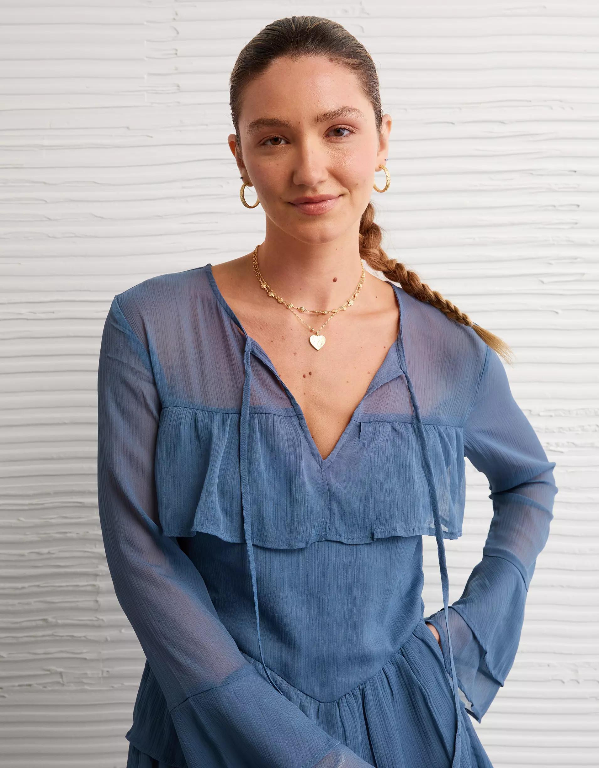 AE Long-Sleeve Ruffle Romper Product Image