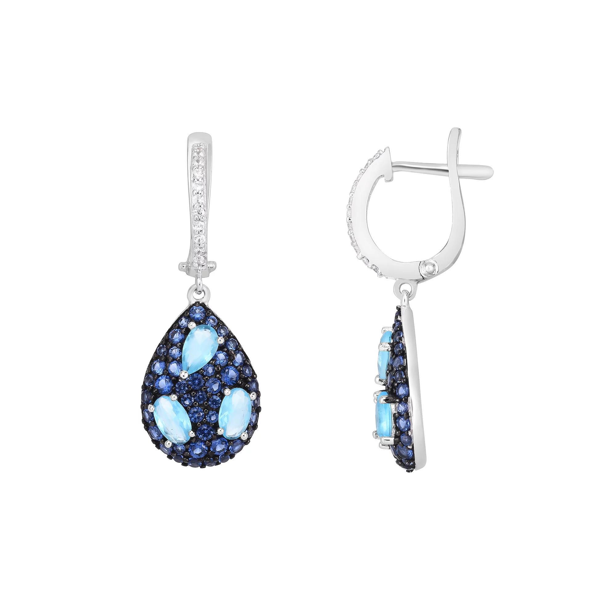 Oro Leoni Sterling Silver Blue Cubic Zirconia Teardrop Earrings, Women's Product Image
