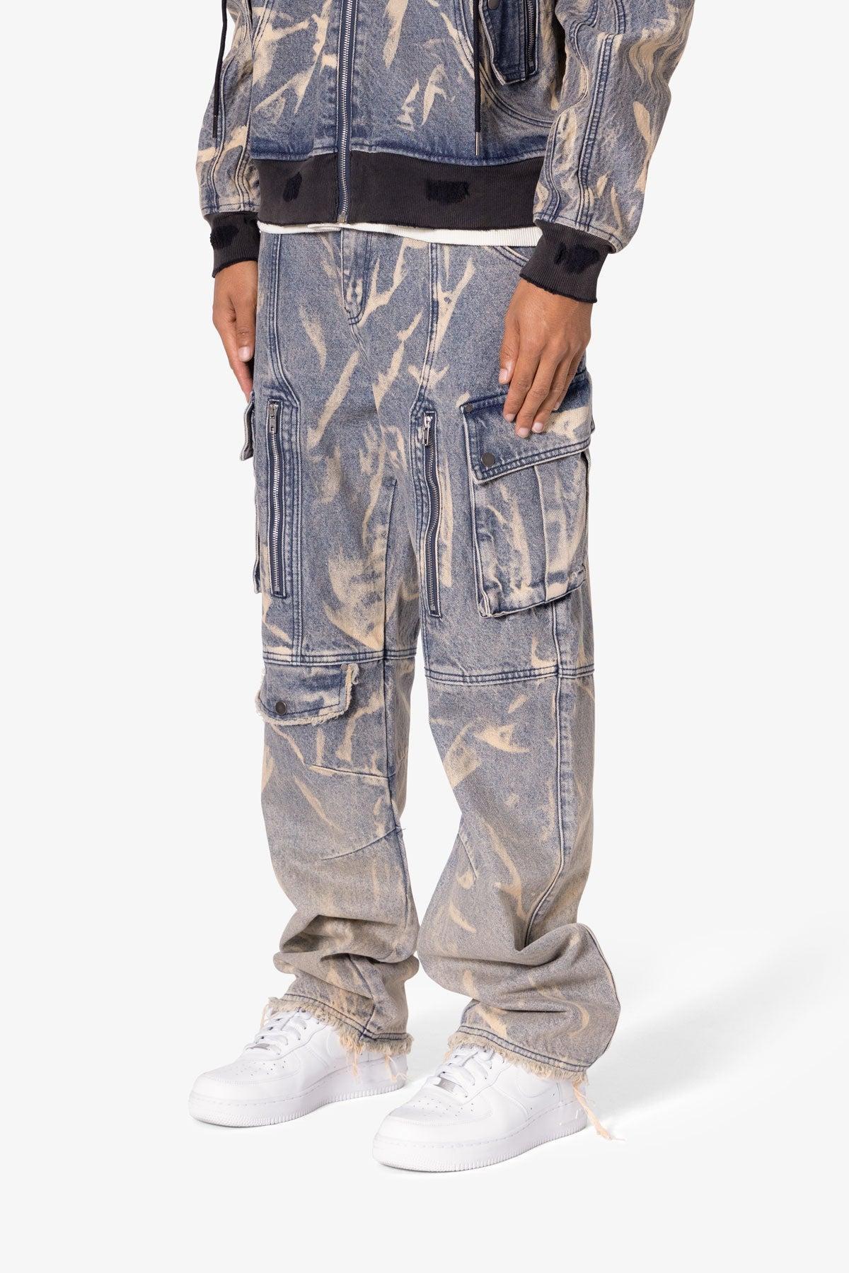 Ultra Baggy Rippled Denim Cargo Pants - Blue Product Image