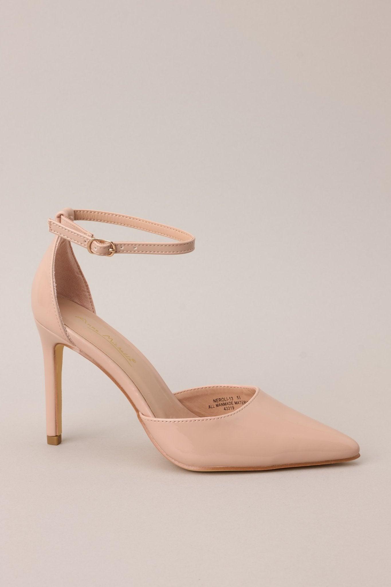 On Point Beige Pointed-Toe Patent Ankle Strap Pumps Product Image