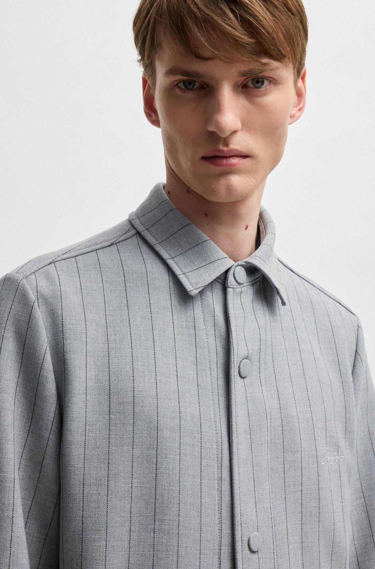 Relaxed-fit overshirt with stripe and script logo Product Image