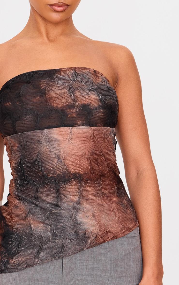 Brown Textured Mesh Asymmetric Hem Bandeau Product Image