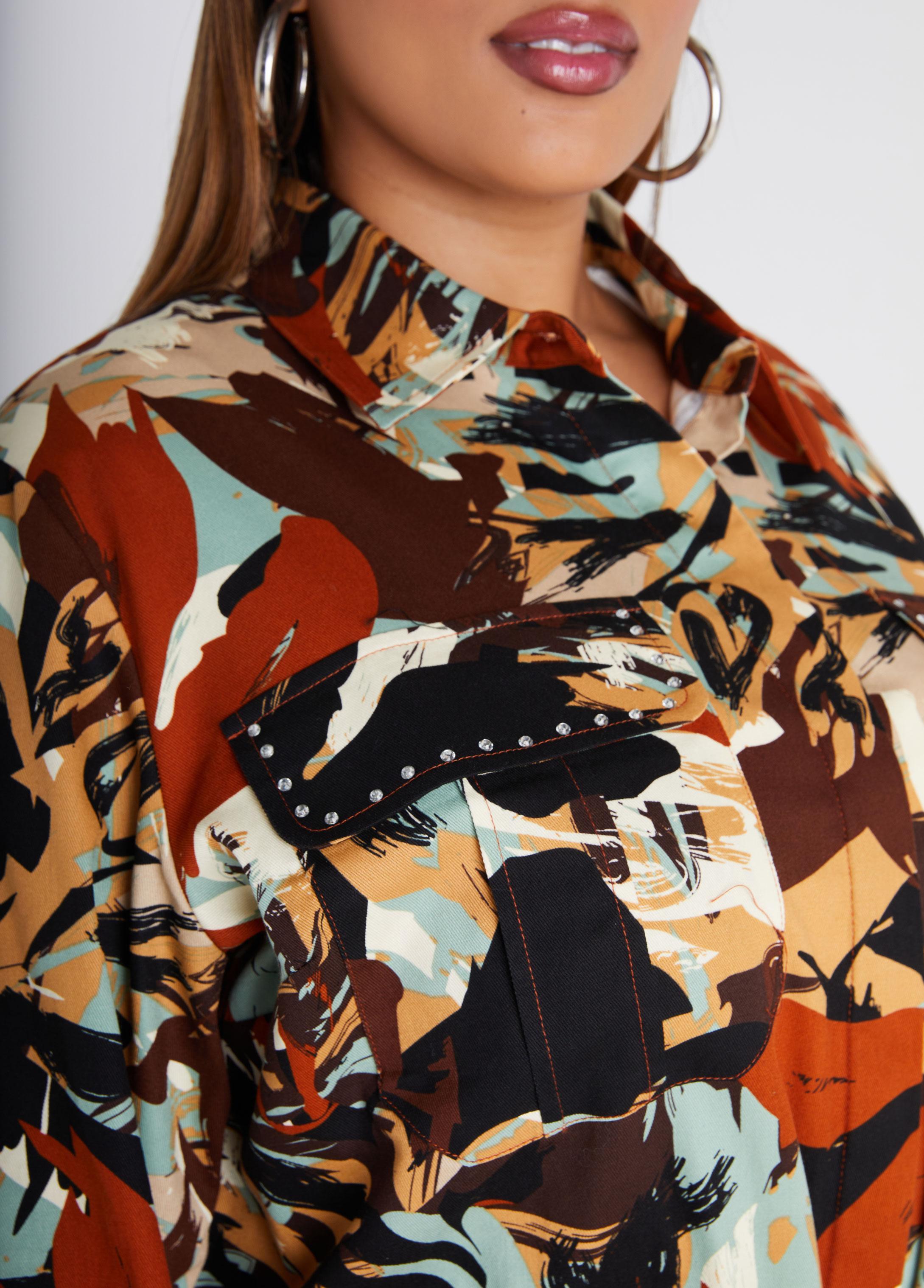 Belted Camo Print Twill Jacket Product Image