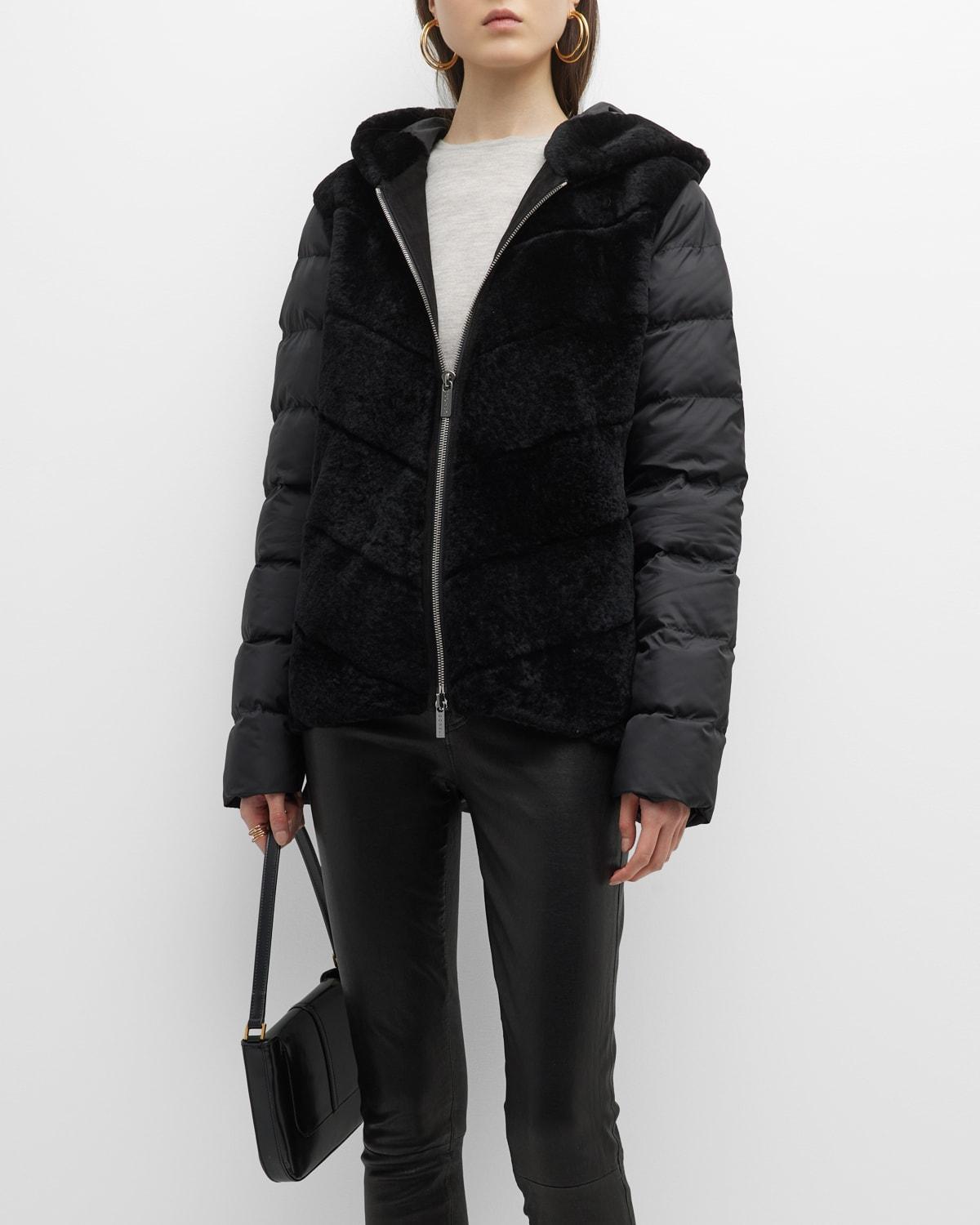 Womens Shearling Lamb Jacket With Quilted Sleeves and Back Product Image