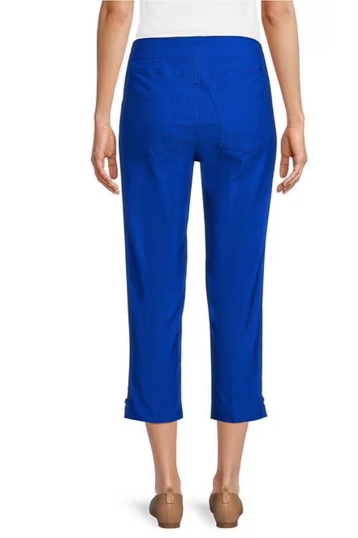 Solid Straight Ladder Hem Pull-On Twill Crop Pants Product Image