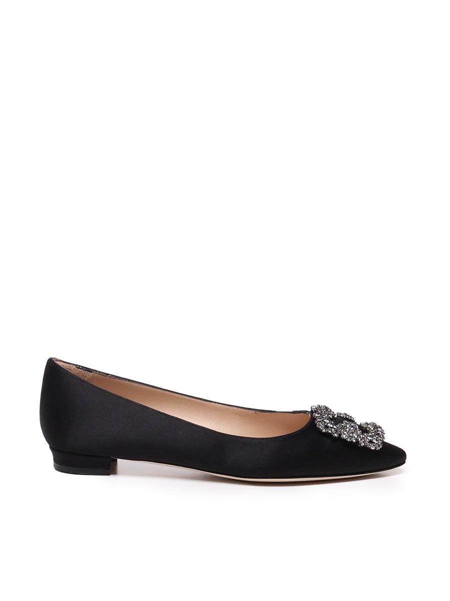 Hangisi Satin Ballet Flats With Jewel Buckle In Black Product Image