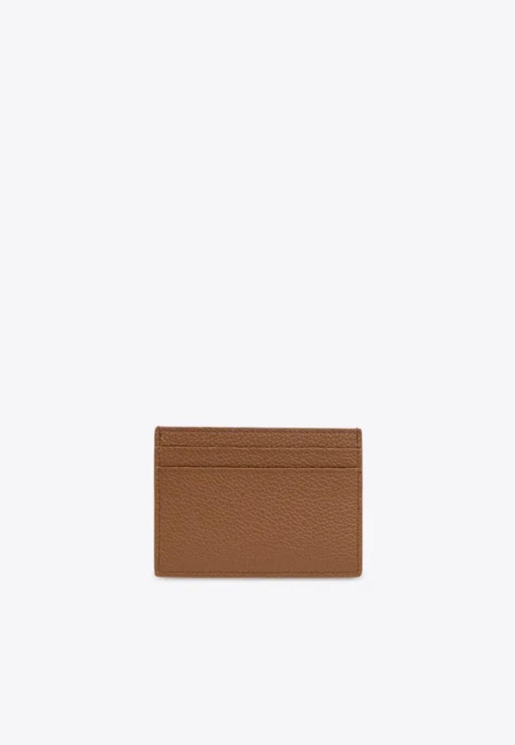 SAINT LAURENT Debossed-logo Leather Cardholder In Brown Product Image