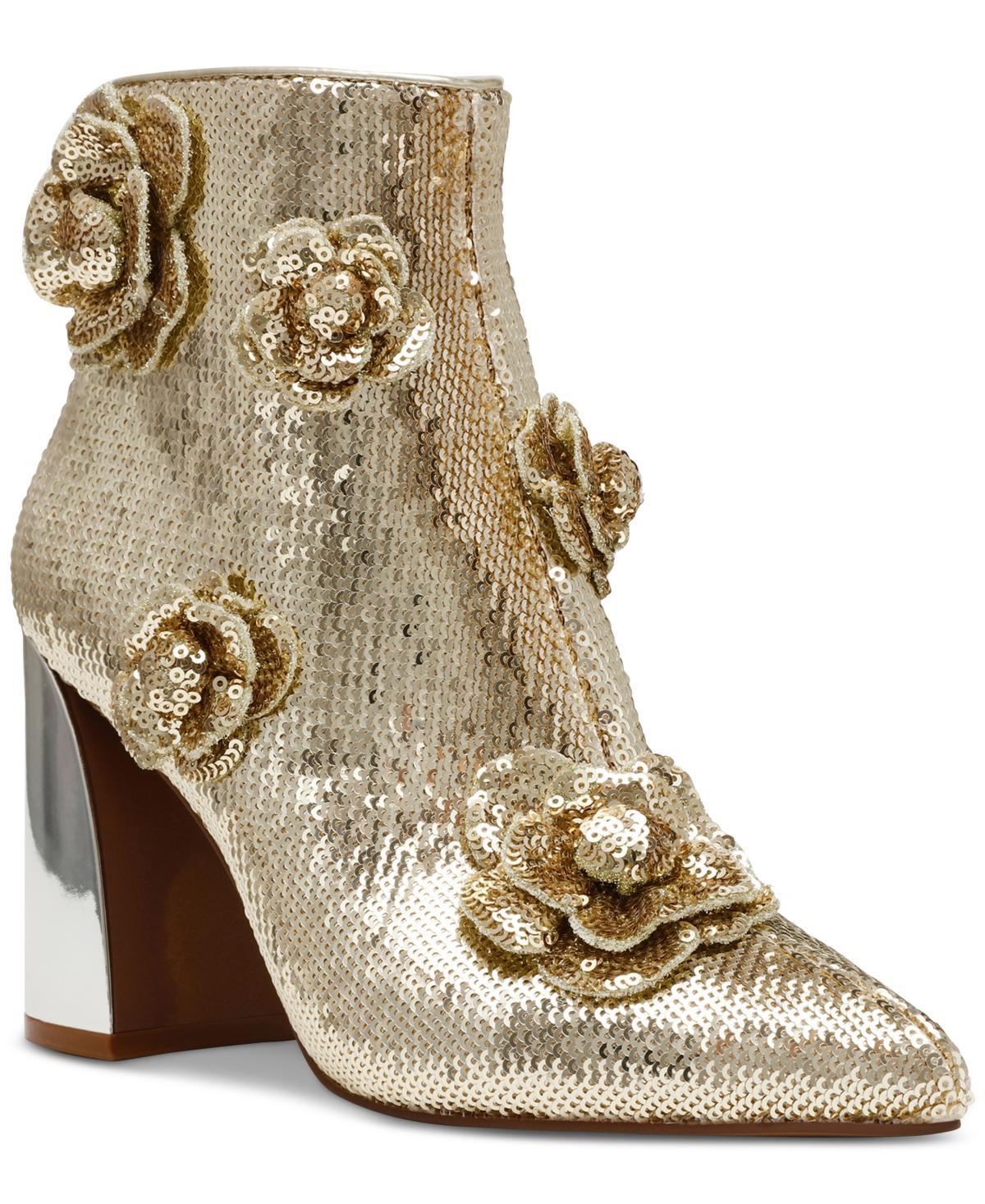 Betsey Johnson Womens Finlee Rosette Flare-Heel Dress Booties Product Image