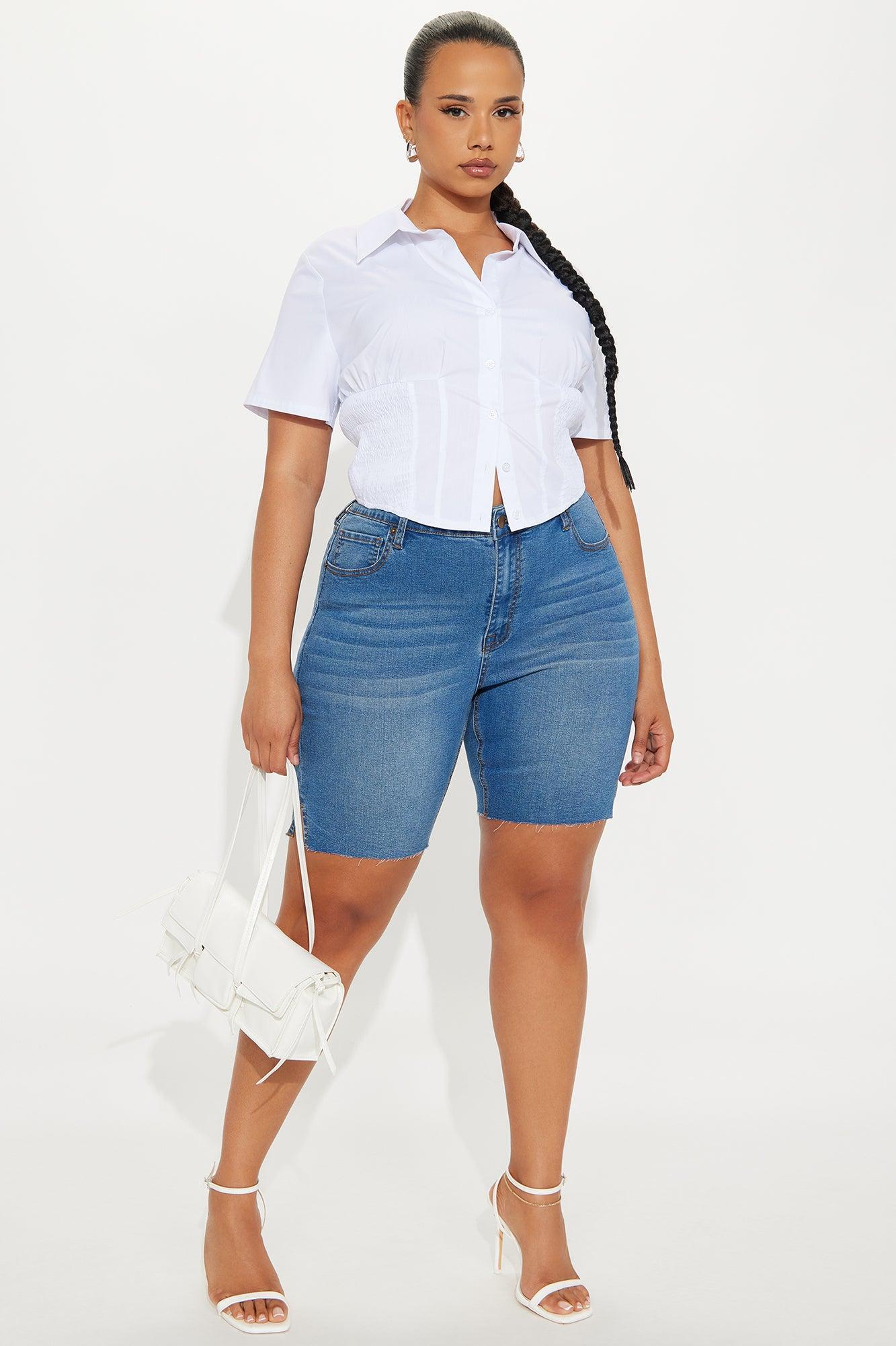 Vibe Check Curvy Bermuda Denim Shorts - Medium Wash Product Image