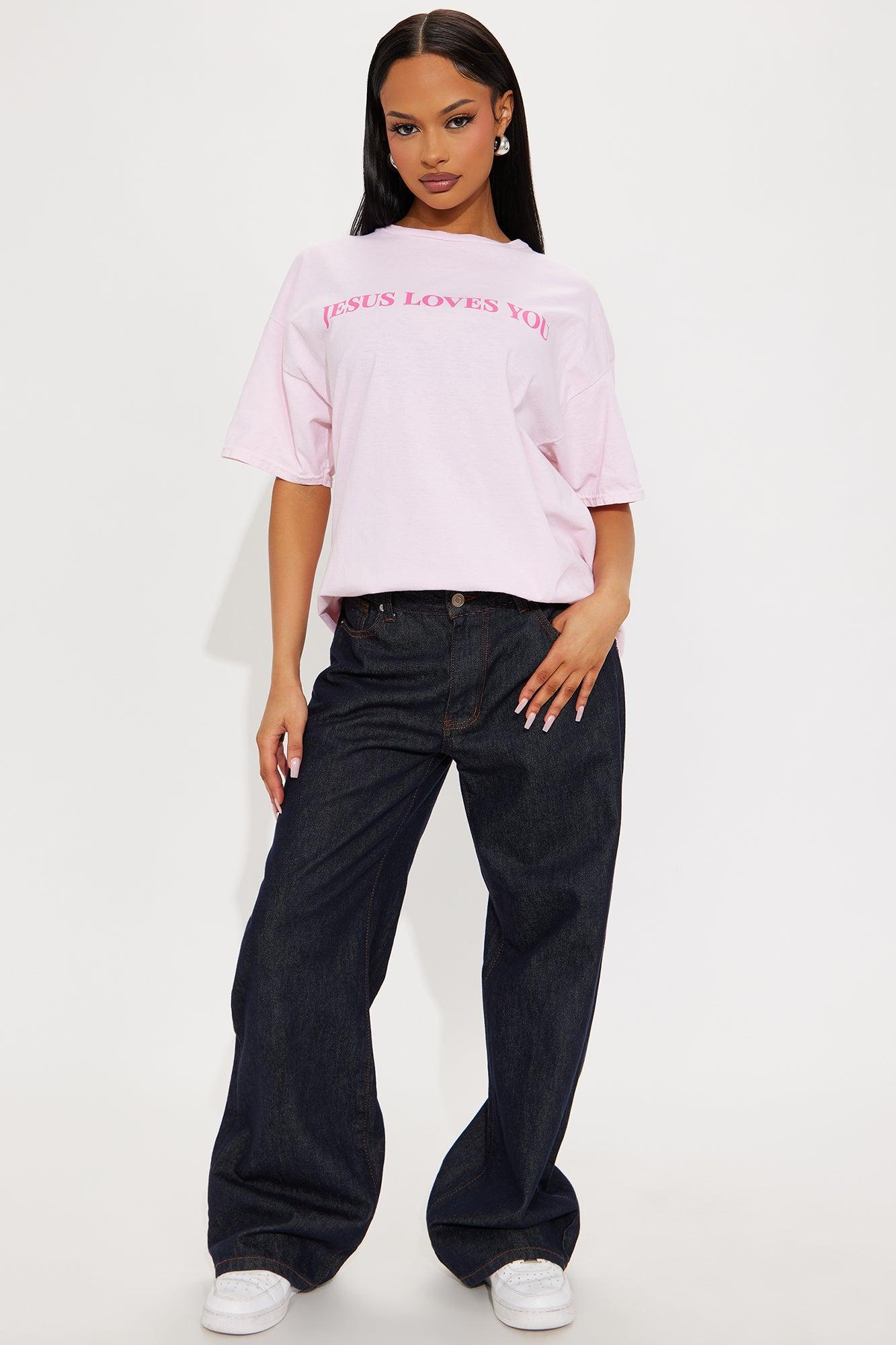 Jesus Loves You Washed Oversized Tee - Pink Product Image