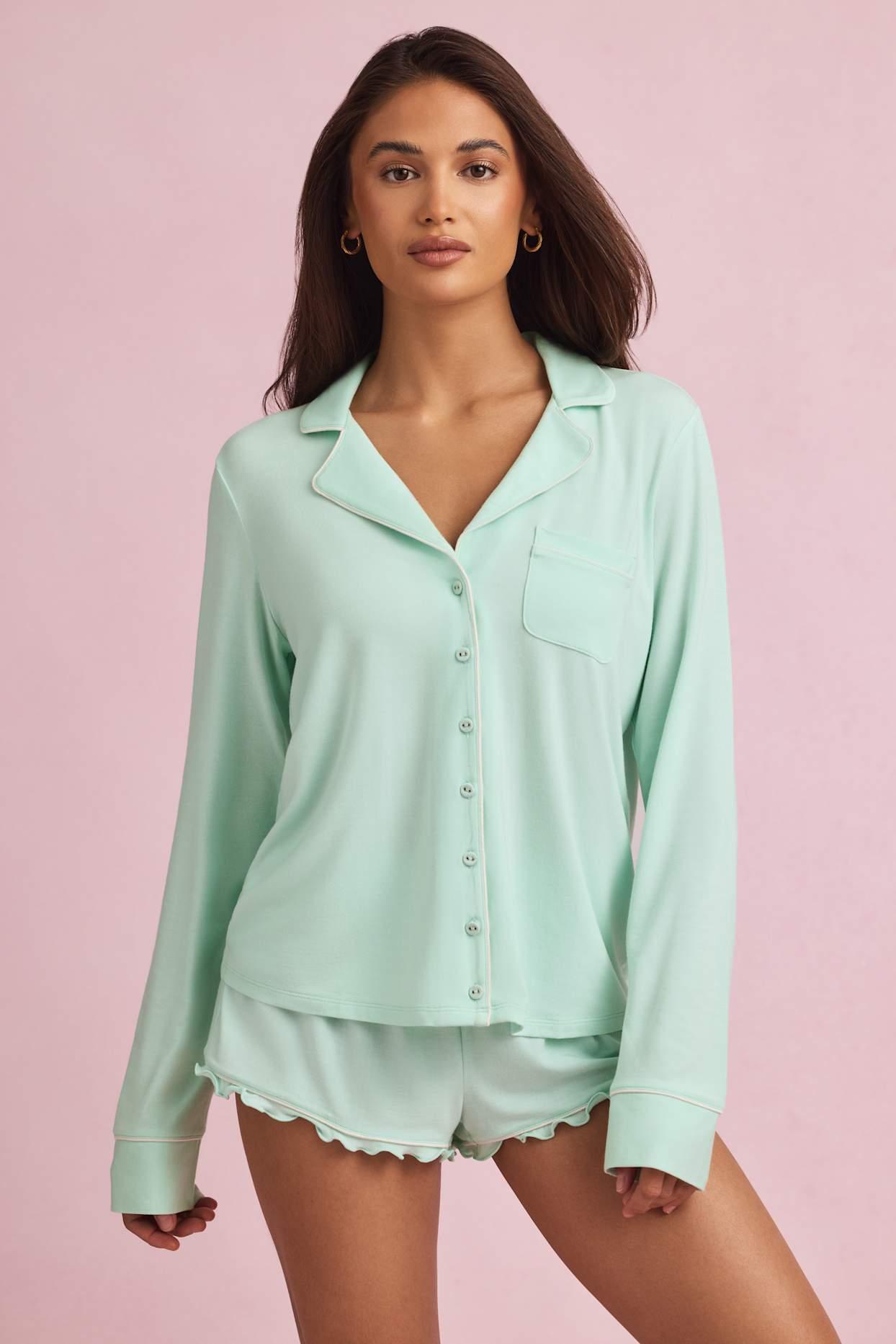 Modal Long-Sleeve Pyjama Top in Pastel Yellow Product Image