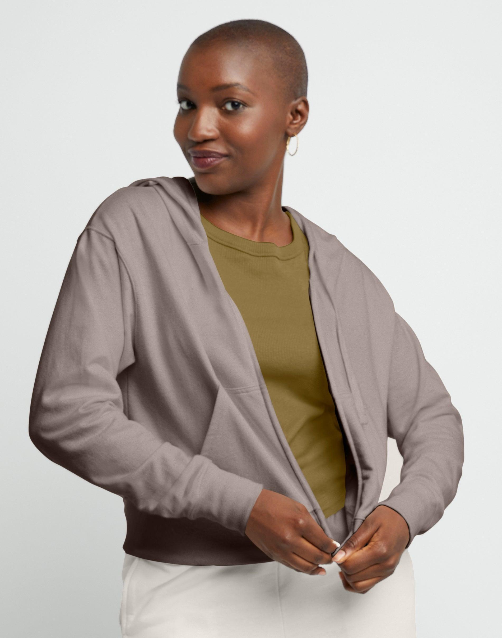 Women's Hanes® Originals Full-Zip French Terry Hoodie, Size: Large, Concrete Pe Grey Product Image