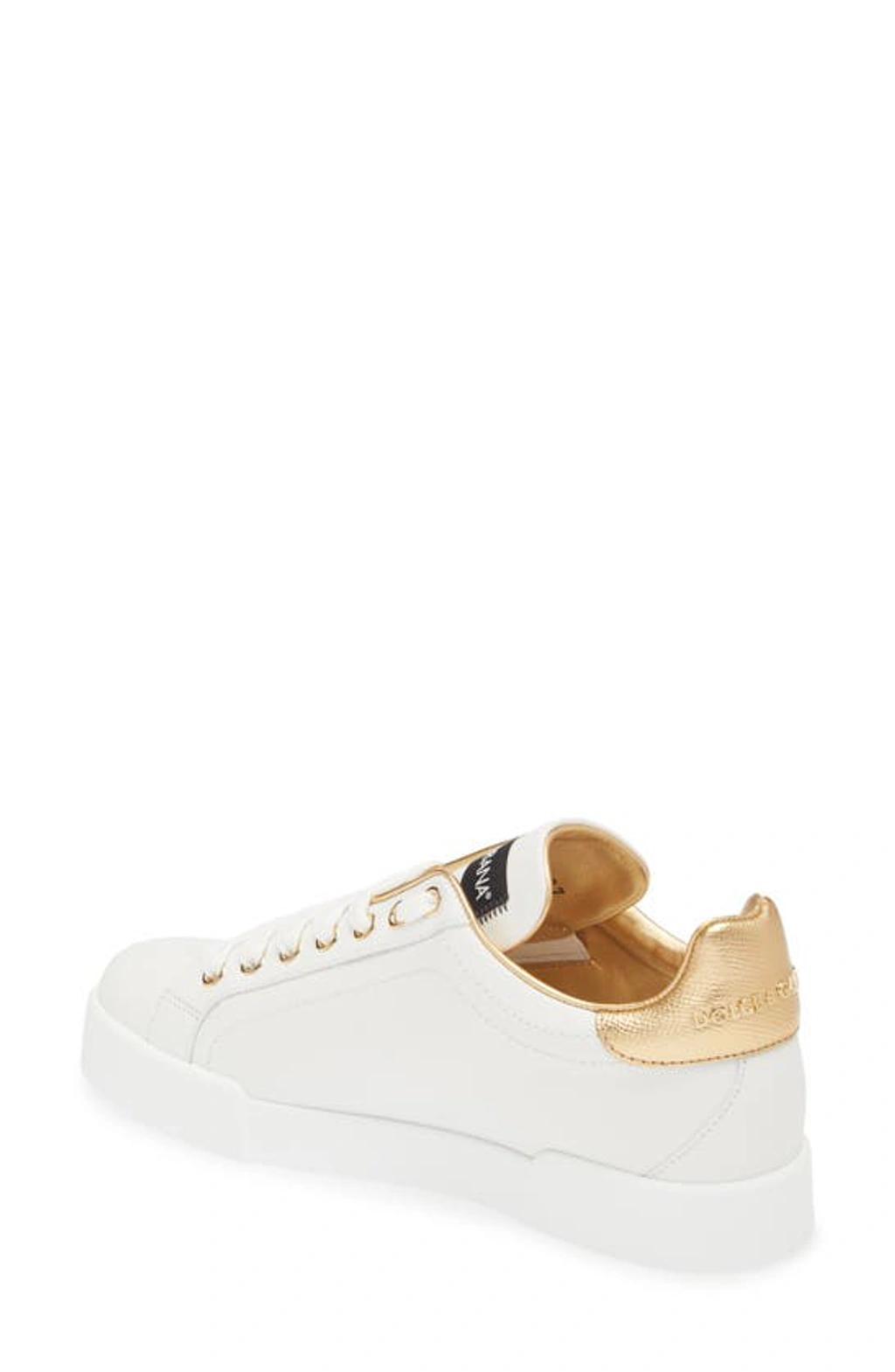 DOLCE & GABBANA Portofino Logo Detail Leather Sneakers In Bianco Product Image