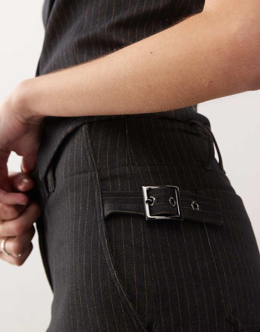 COLLUSION low rise pinstripe kick flare pants in black Product Image