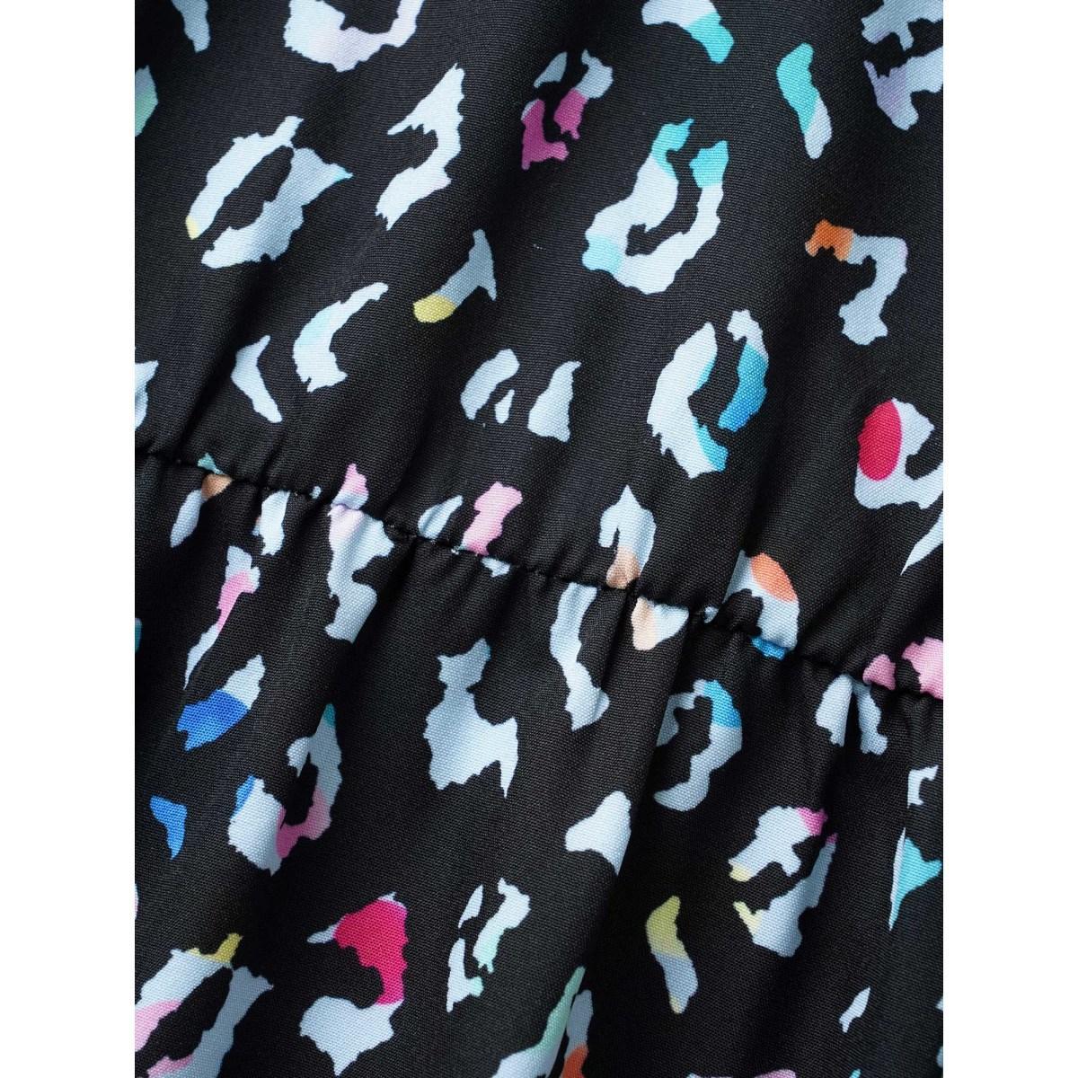 Plus Size Multi-color Leopard Print Elastic Waist Midi Dress Black Women Elegant Ruffles V-neck Cap Sleeve Curvy BloomChic 22-24/3X Product Image