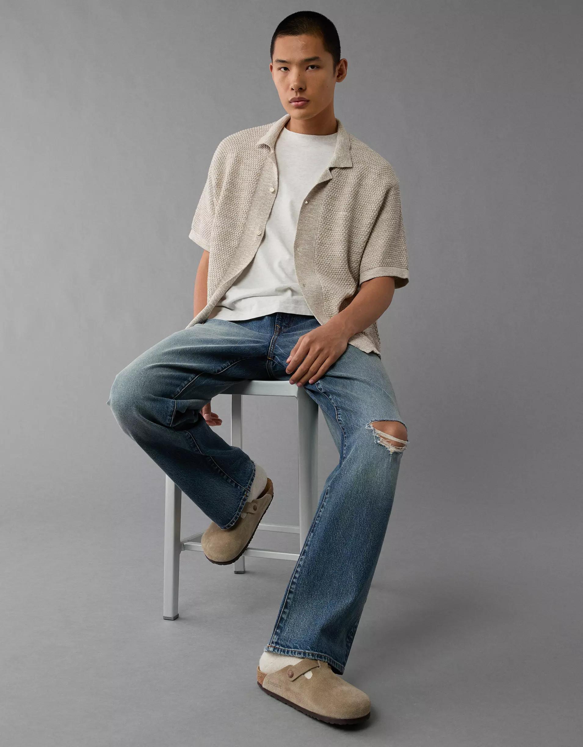 AE Weekend Button-Up Sweater Polo Shirt Product Image