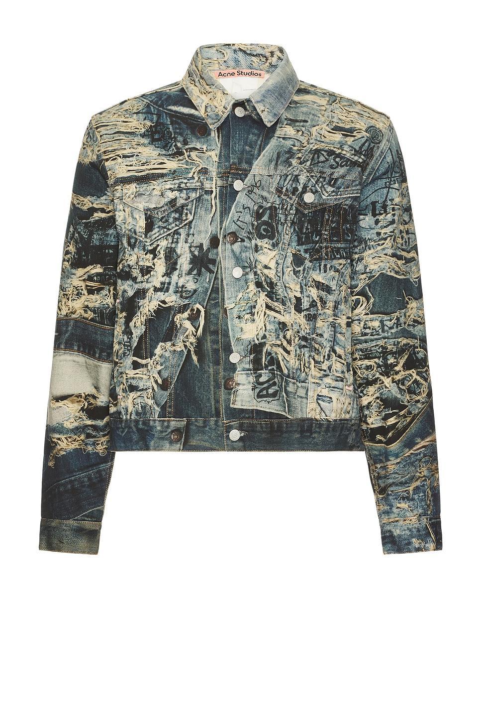 ACNE STUDIOS Torn Scribble Denim Jacket In Mid Blue Product Image