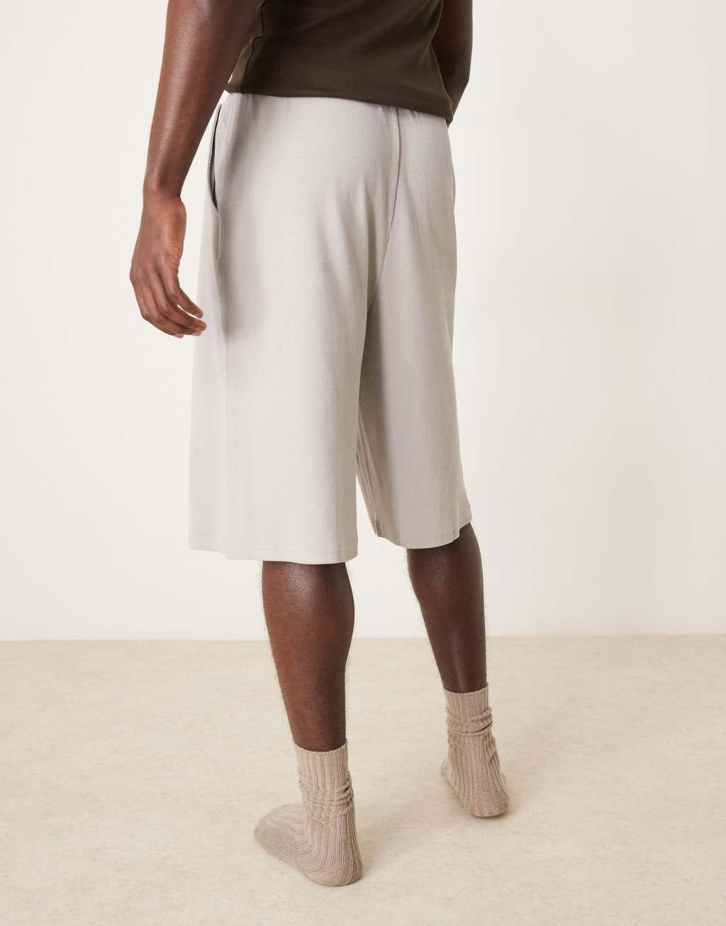 ASOS DESIGN ribbed jorts with embroidered patch in gray  Product Image