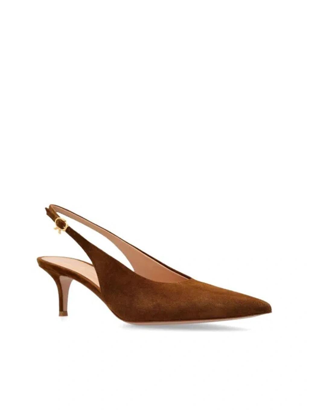 GIANVITO ROSSI Suede Kitten Slingback Pumps In Brown Product Image