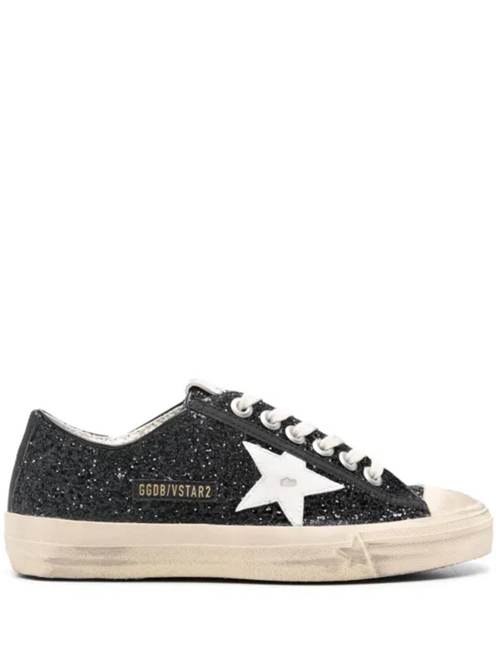 GOLDEN GOOSE Women's V-star 2 Rubber Toe Glitter Upper Sneakers In Black/ White Product Image