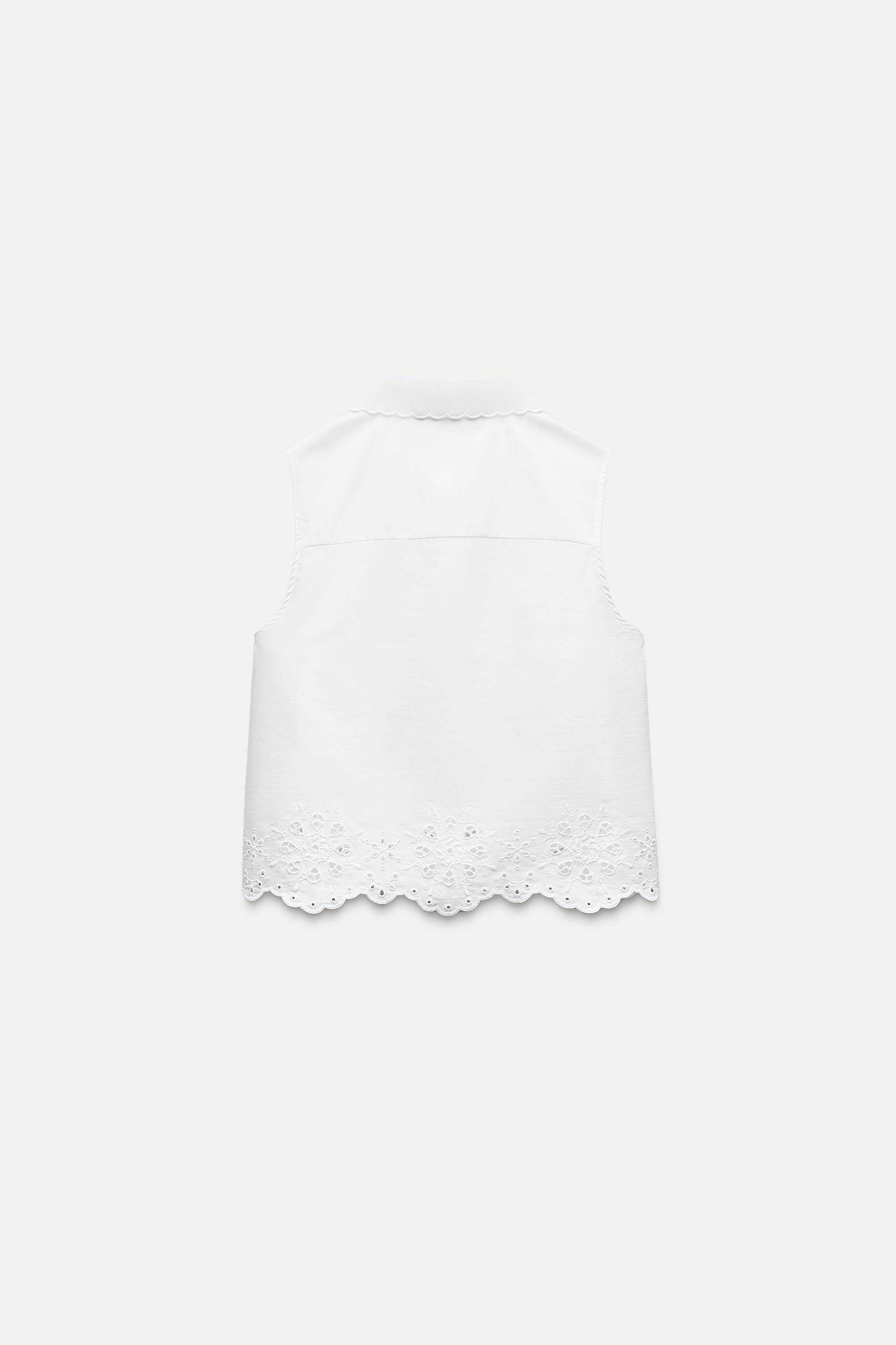 EMBROIDERED EYELET CROPPED SHIRT Product Image