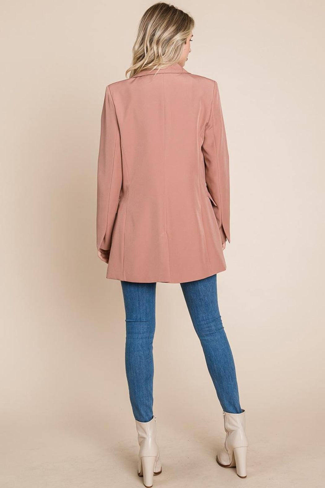 Collar Long Double Breasted Blazer Jacket Product Image