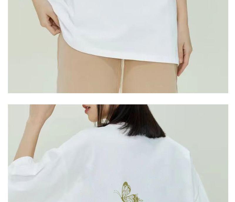 Elbow-Sleeve Crewneck Cat Print Tee Product Image