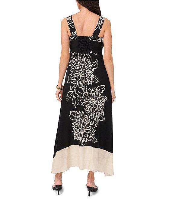 Vince Camuto Woven Square Neckline Sleeveless Printed Maxi Shift Dress Product Image