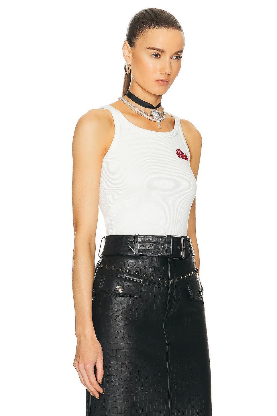 Alessandra Rich Ribbed Jersey Tank Top in White Product Image