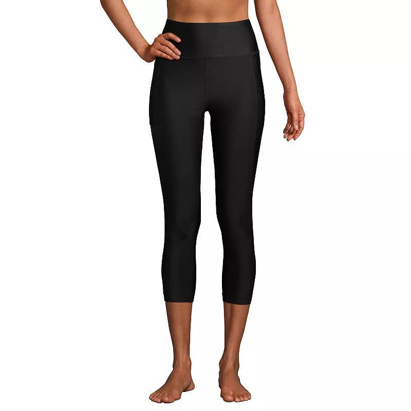 Womens Lands End Chlorine Resistant High-Waist Crop Swim Leggings Product Image