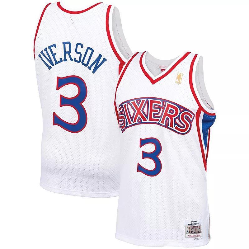 Mens Mitchell & Ness Allen Iverson White Philadelphia 76ers Big & Tall Hardwood Classics 1996/97 Swingman Jersey Product Image