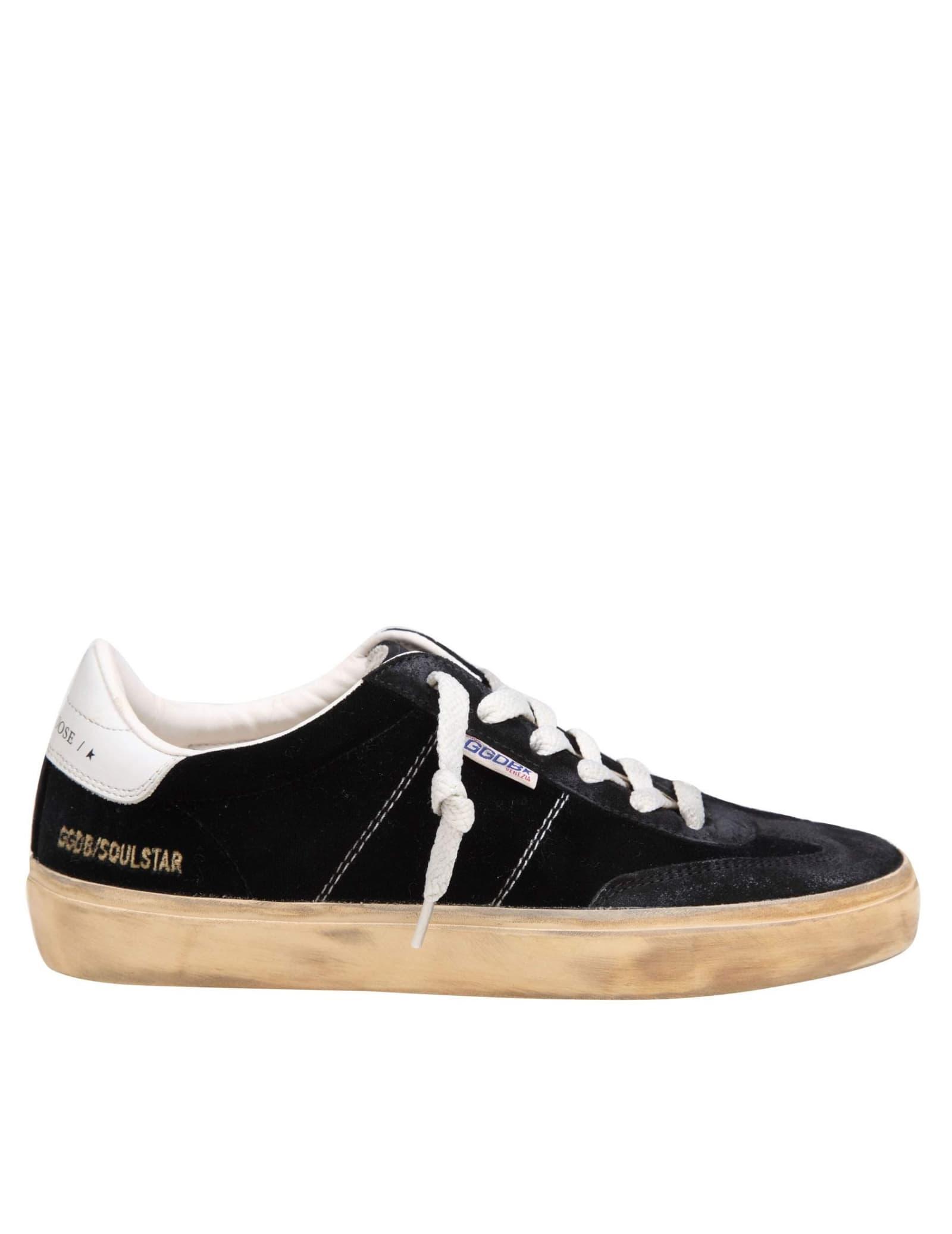 GOLDEN GOOSE Soul-star Distressed Suede And Leather-trimmed Velvet Sneakers In Black,milk Product Image