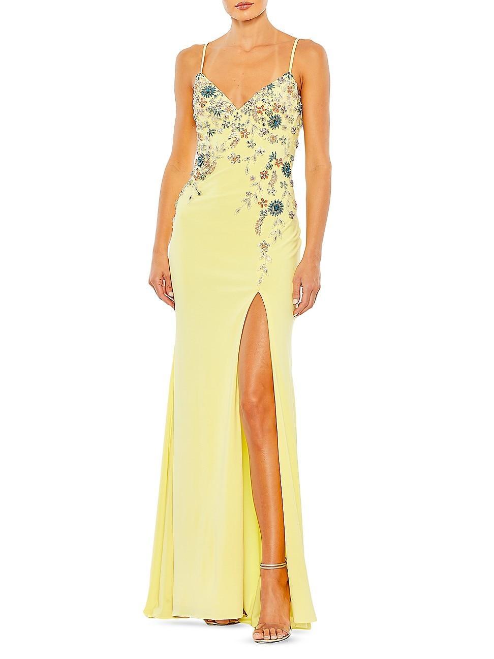 Womens Floral Beaded Column Gown Product Image