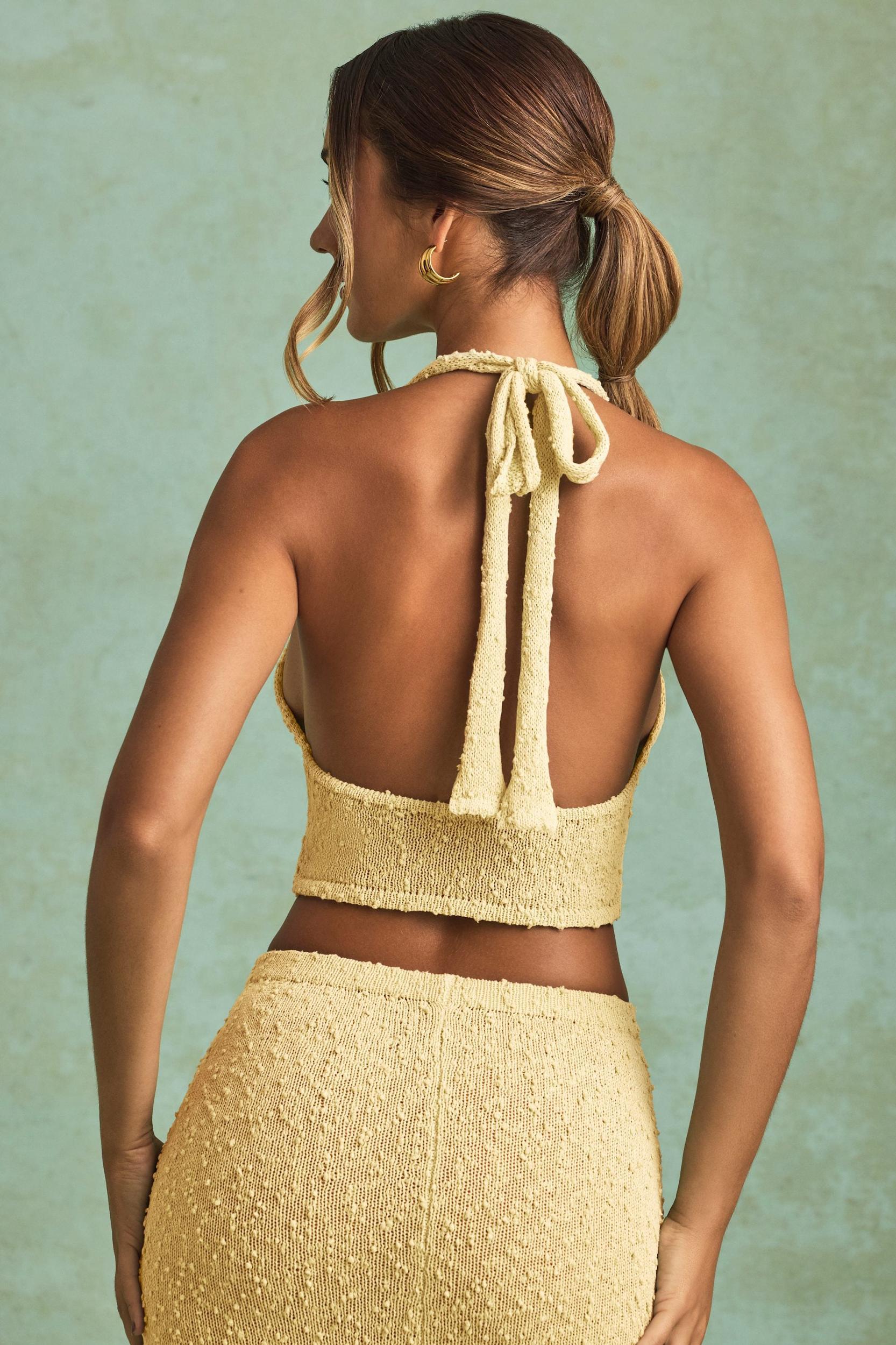 Bouclé Halterneck Crop Top in Yellow Product Image