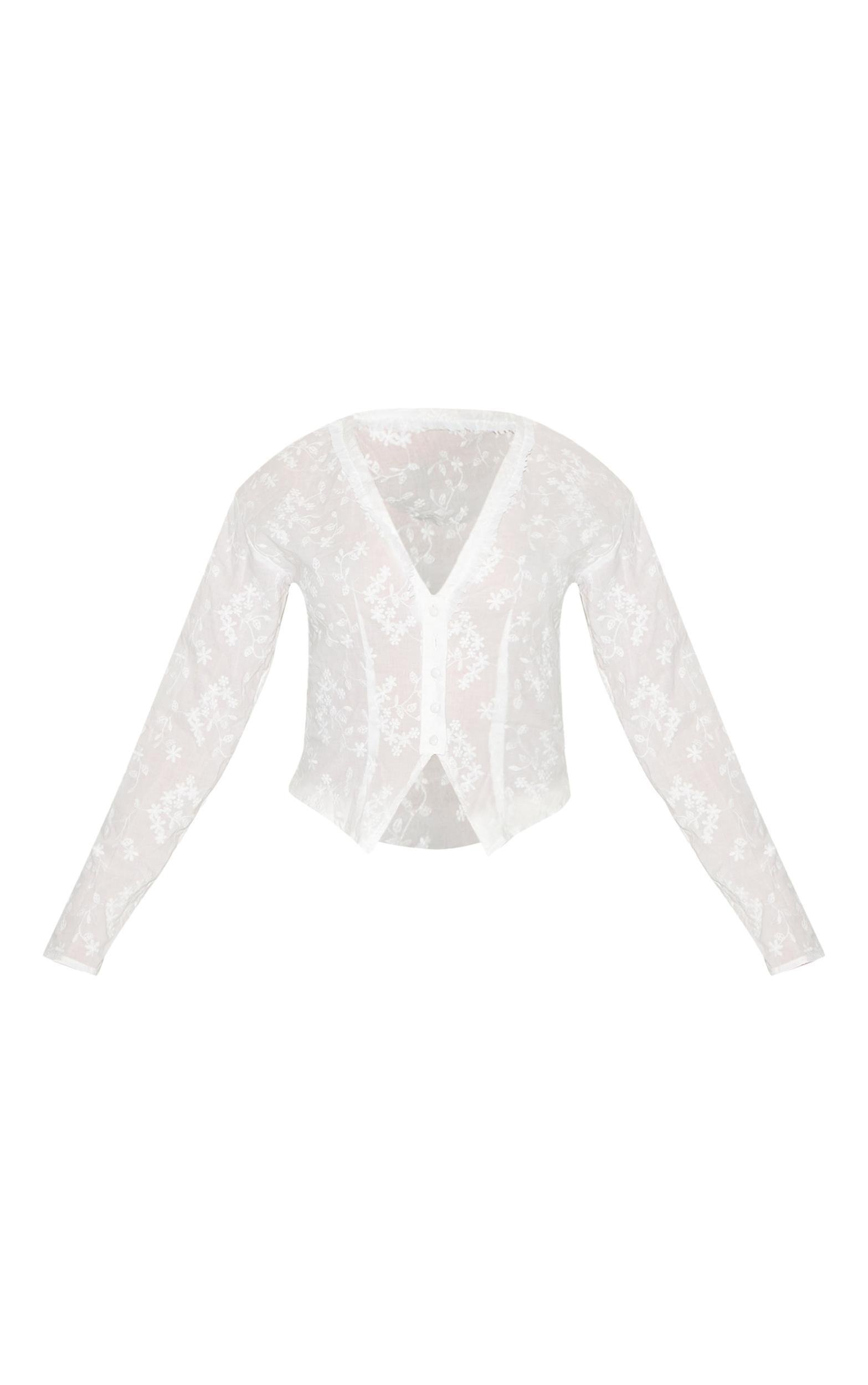 Petite White Broderie Button Up Shirt Product Image