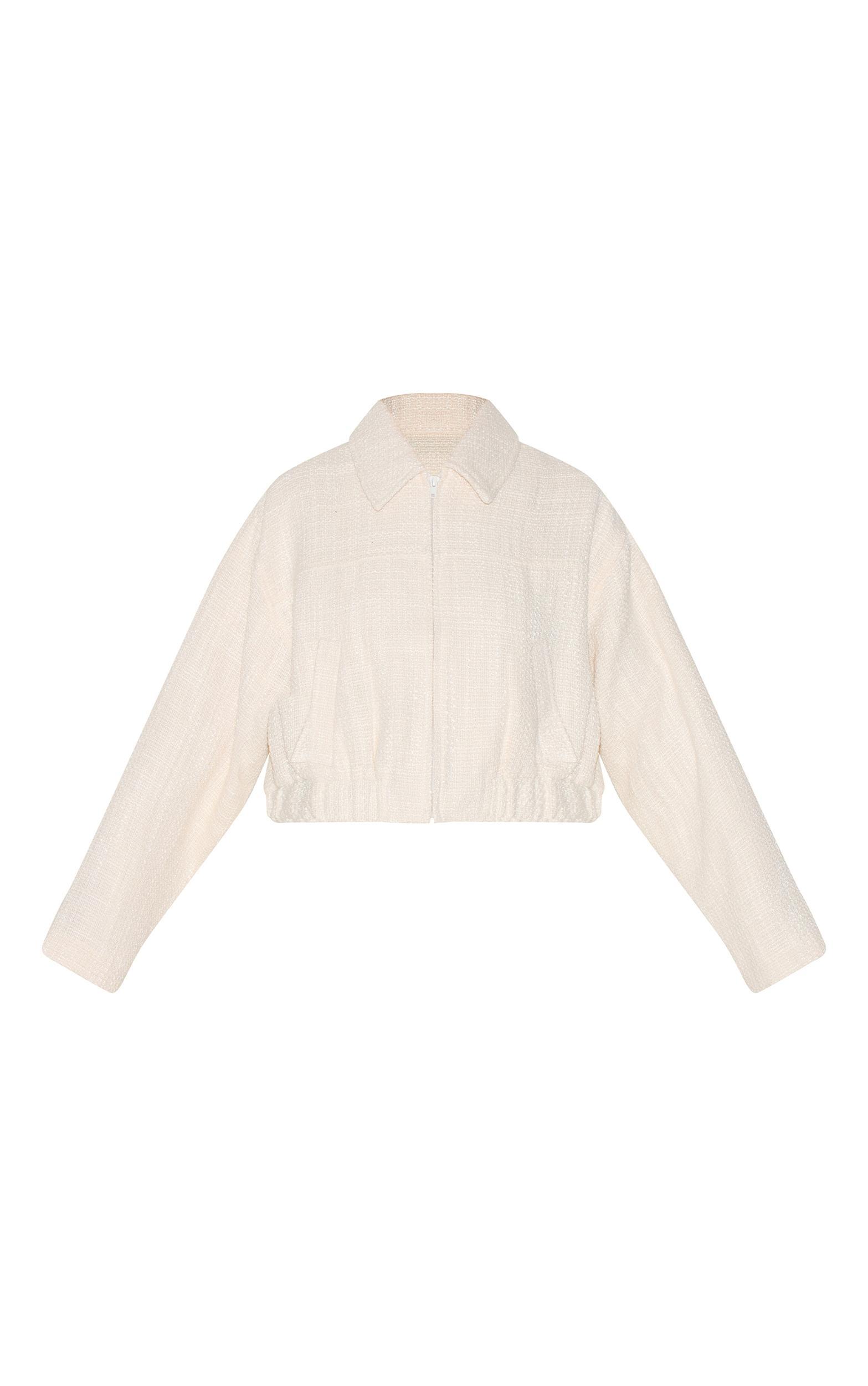Cream Textured Zip Up Bomber Jacket Product Image