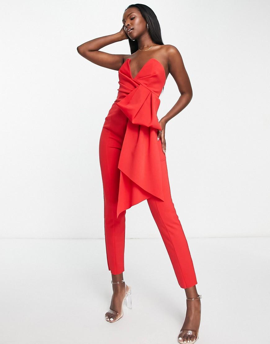 ASOS DESIGN scuba plunge bandeau jumpsuit with bow detail Product Image