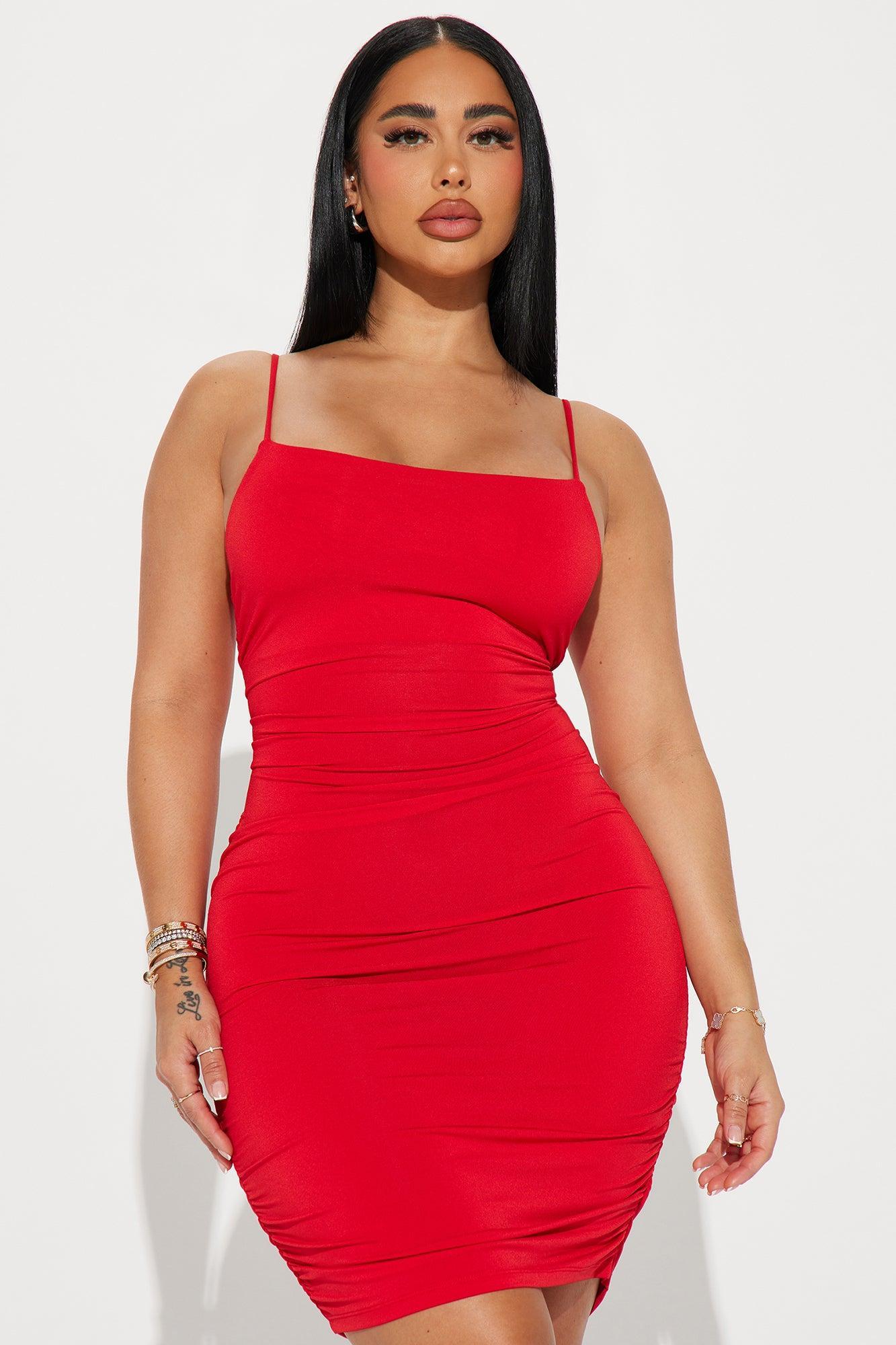Simple Square Neck Mini Dress - Red Product Image