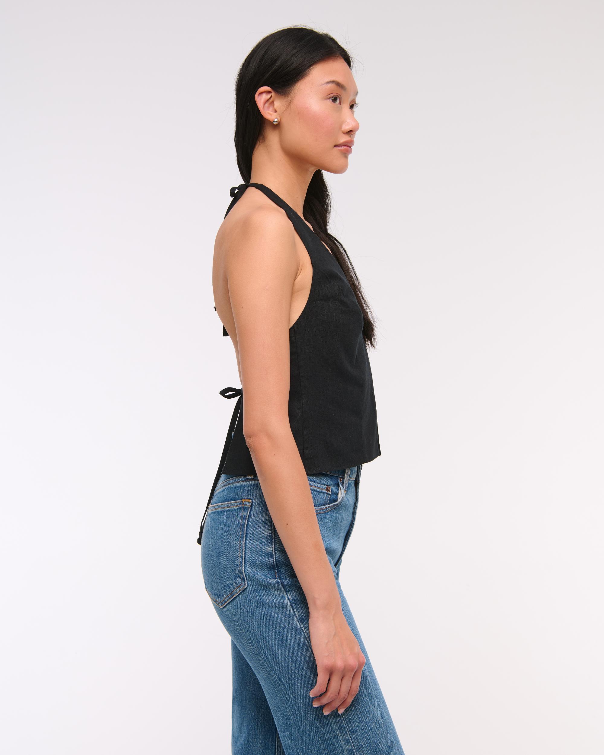 Linen-Blend Tailored Halter Vest Product Image