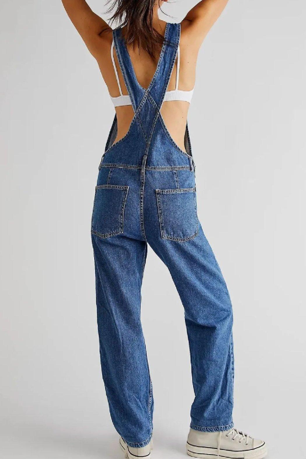 Wide Strap Square Neck Denim Overalls Product Image