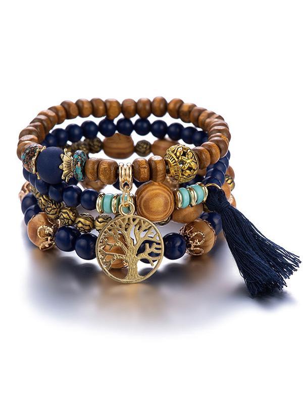 Bohemia Multi-Layer Wood Beads Handmade Tassels Bracelet Product Image
