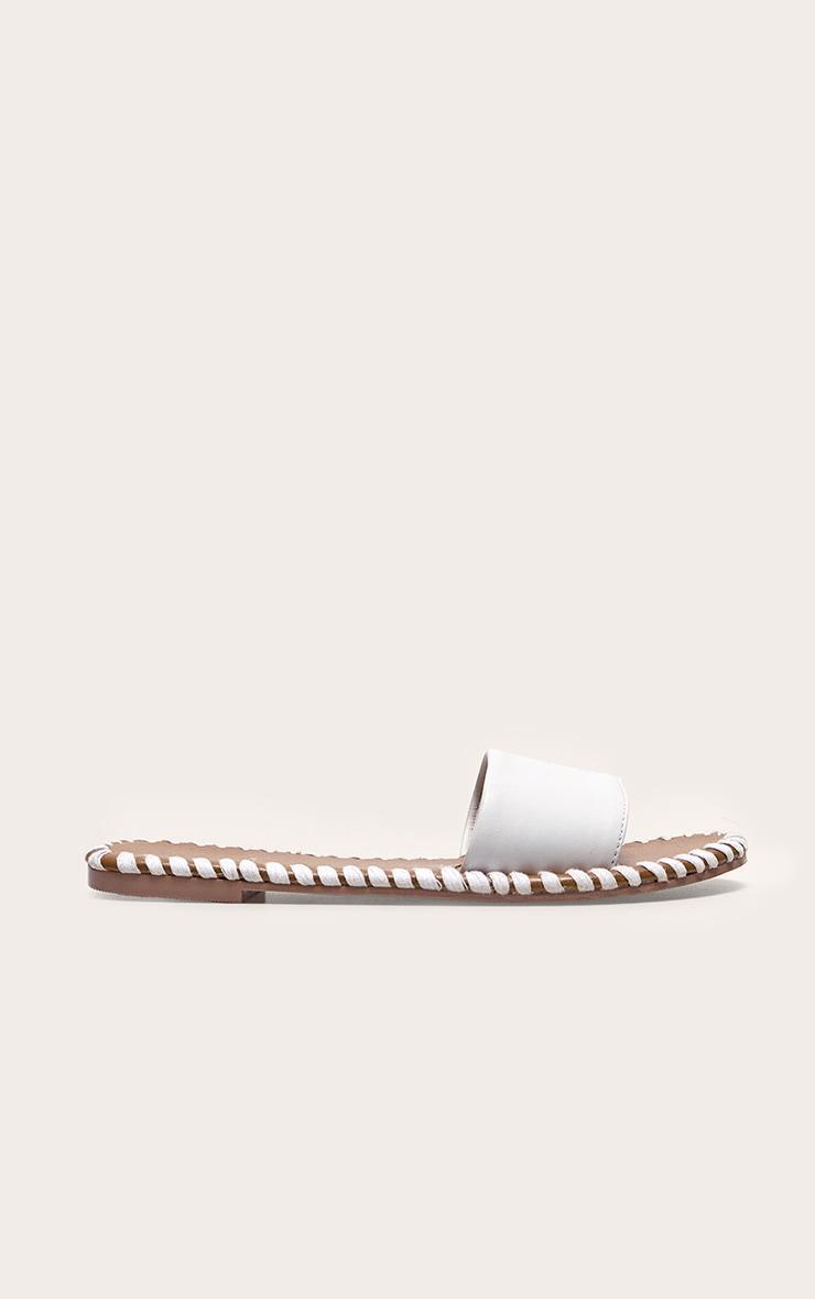 White Real Leather Round Toe Stitch Detail Mule Sandals Product Image